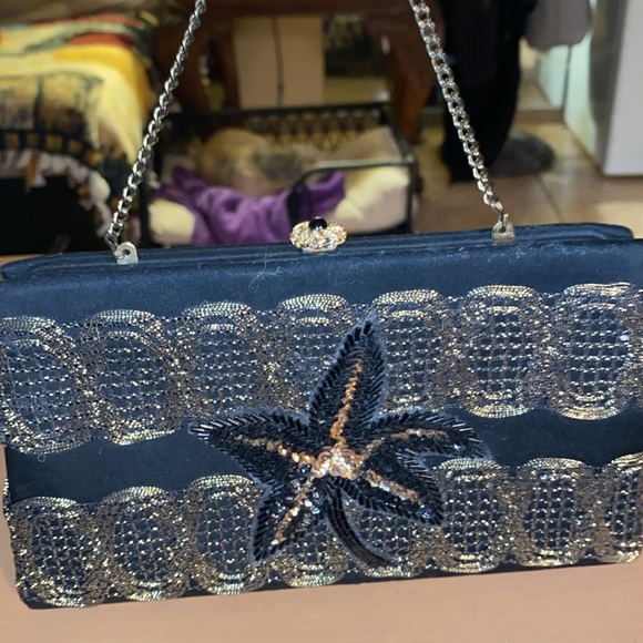 Vintage 50s After Five by L and M Lowy & Mund  Black $ Gold Chain Clutch Bag - Picture 4 of 7